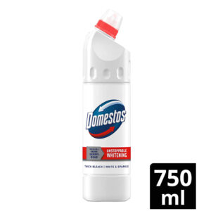 Domestos White & Sparkle Thick Bleach disinfectant that eliminates 99.99% of bacteria and viruses* unstoppable whitening power 750 ml