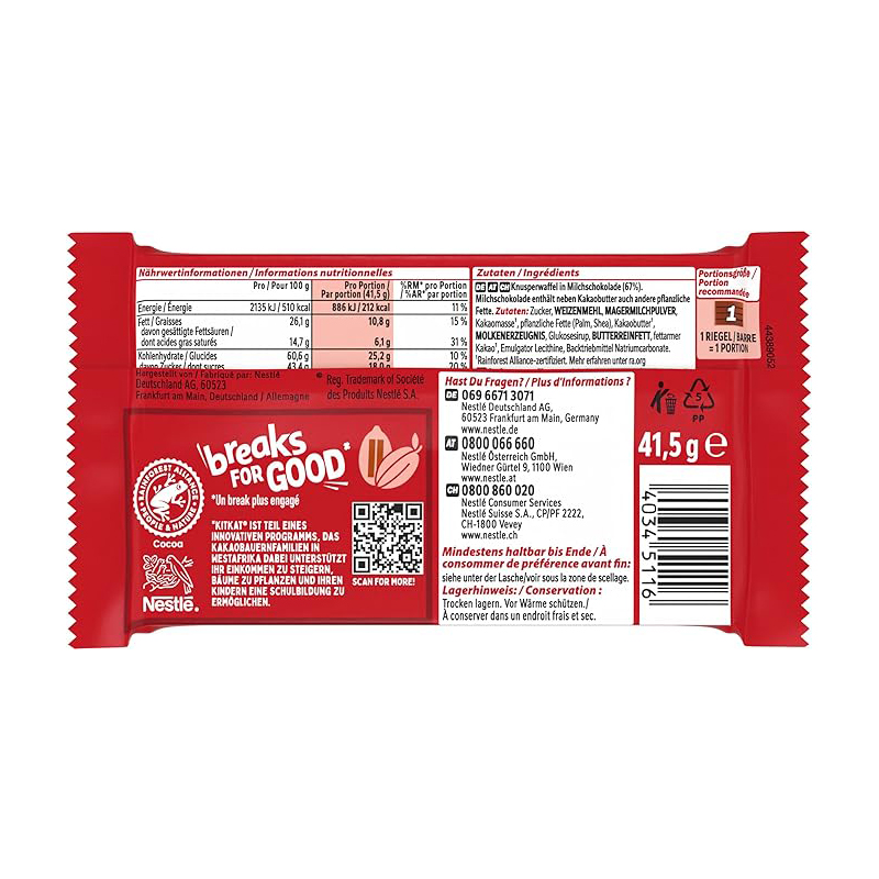 Nestle KitKat Classic chocolate bar, crunchy bar with milk chocolate & crispy waffle, pack of 24 (24x41.5g) - Image 3
