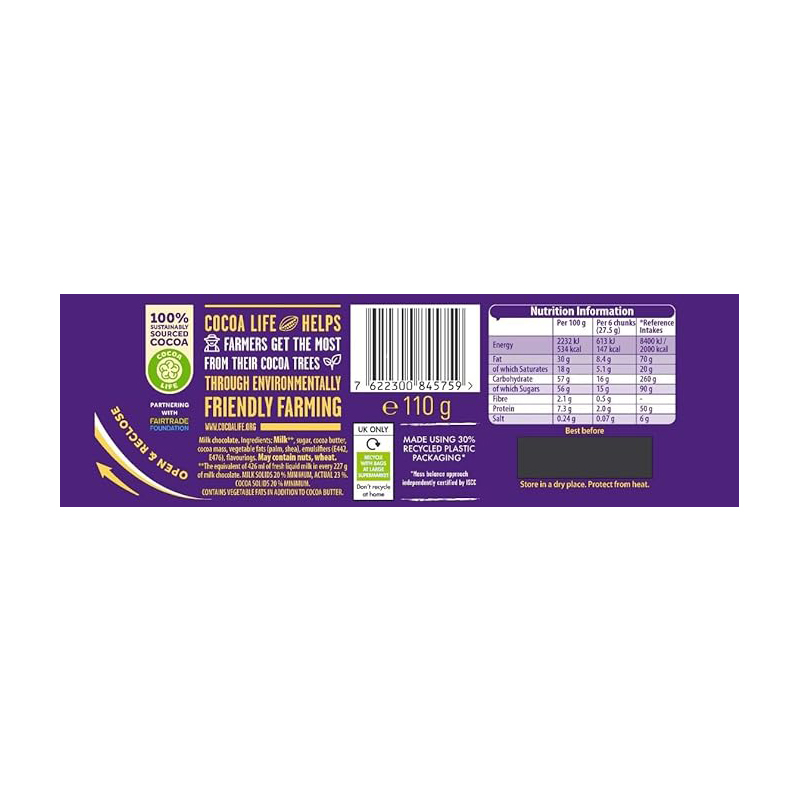 Cadbury Dairy Milk Chocolate Bar 110g (Pack of 21 Bars) - Image 5