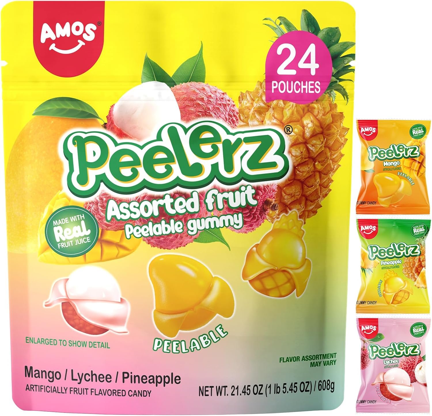 Amos Peelerz Peelable Gummies, 240g Gift Box 10 Individual Pouches - Image 2