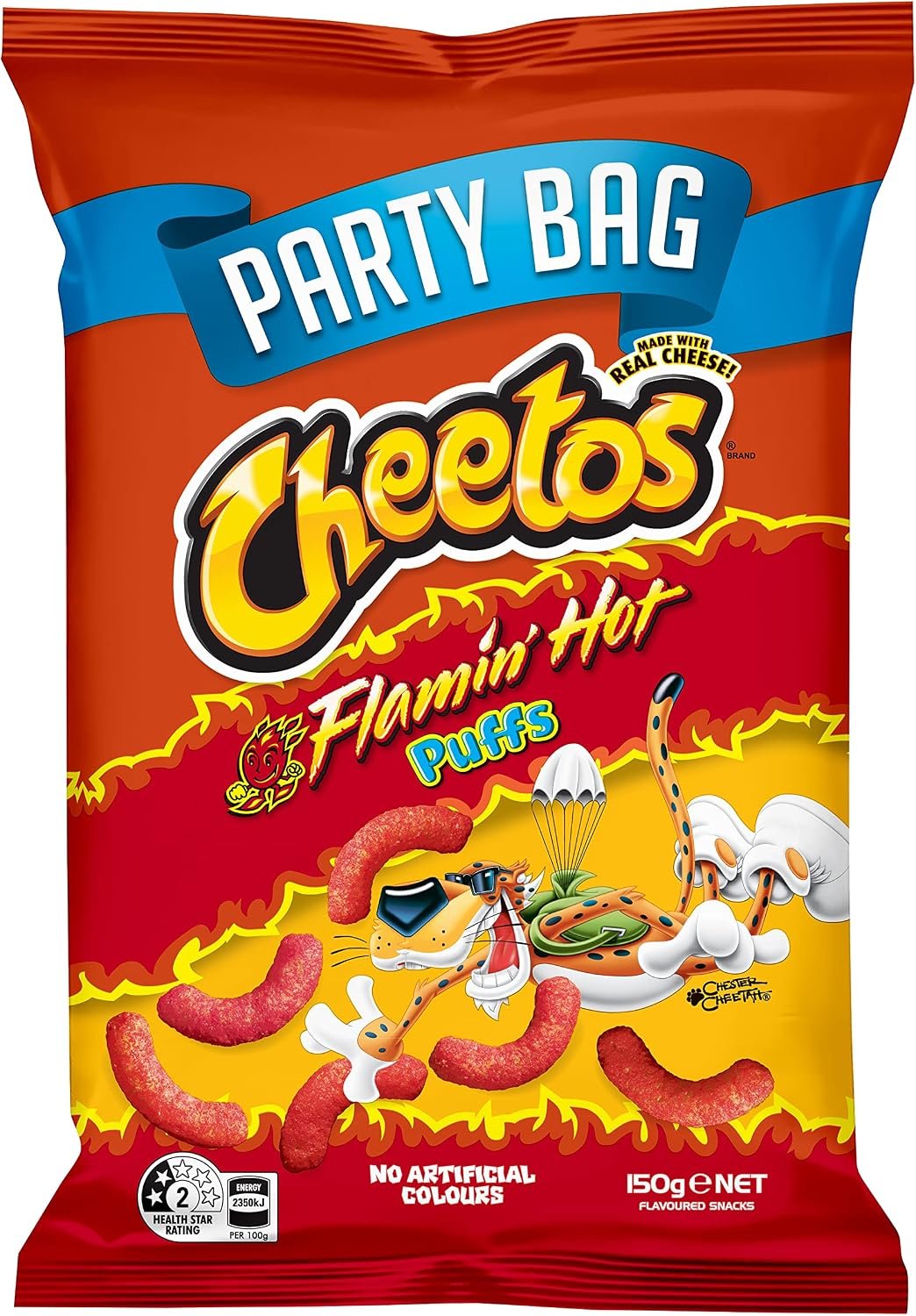 Cheetos Puff Cheese Snacks Share Pack Party Bag Flaming Hot 150g - Image 2